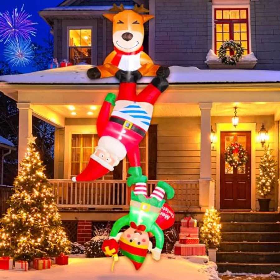 Christmas 8 FT Inflatable Christmas Decorations Outdoor Funny Christmas Inflatables Reindeer Pulling Climbing Santa and Falling Elf Chris Y251111