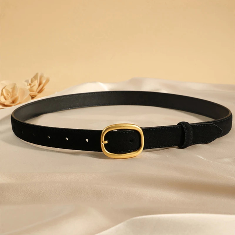 Ladies elegant suede cowhide belts retro style with gold buckle 23cm wide belts suitable for matching dresses and jeans 251110