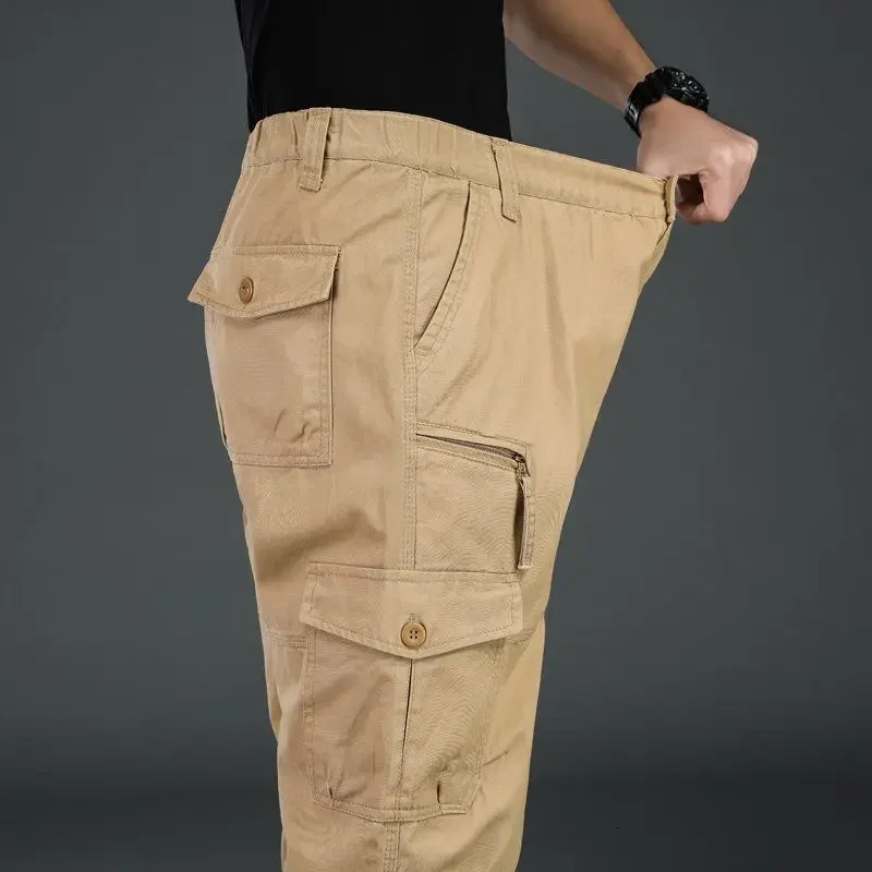 High Quality Mens Tactical Pants Elastic Waist Cargo Large Size Cotton Pants Multi-Pocket Trousers Sports Training Work Pants 251110
