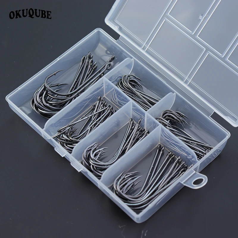 110pcsbox Long Shank Barbed Fishing Hooks High Carbon Steel Double Baits ORing Head Strong Sharp Fishhooks For OceanSeaFishing 251103
