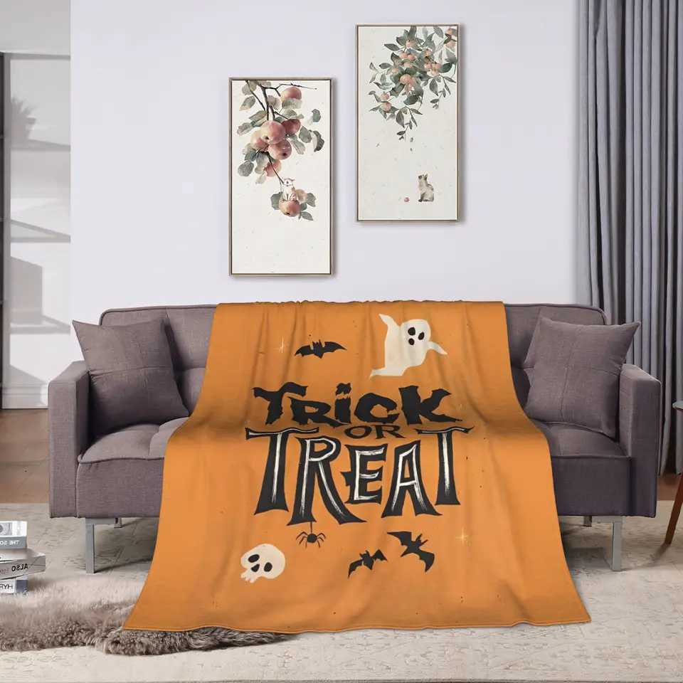 Blanket Warm Soft Blanket Child Decorative Halloween Trick or Treat Bedding Throws Flannel Bedspread For Home Decor Funny Sofa Bed Cover C251111