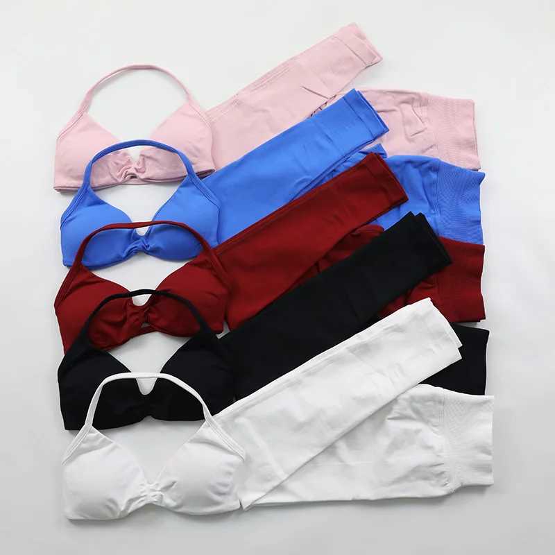 Impact seamless yoga set womens 2-piece set Scrunch gym leg Rouched Halter sports bra sportswear womens gym setW250411