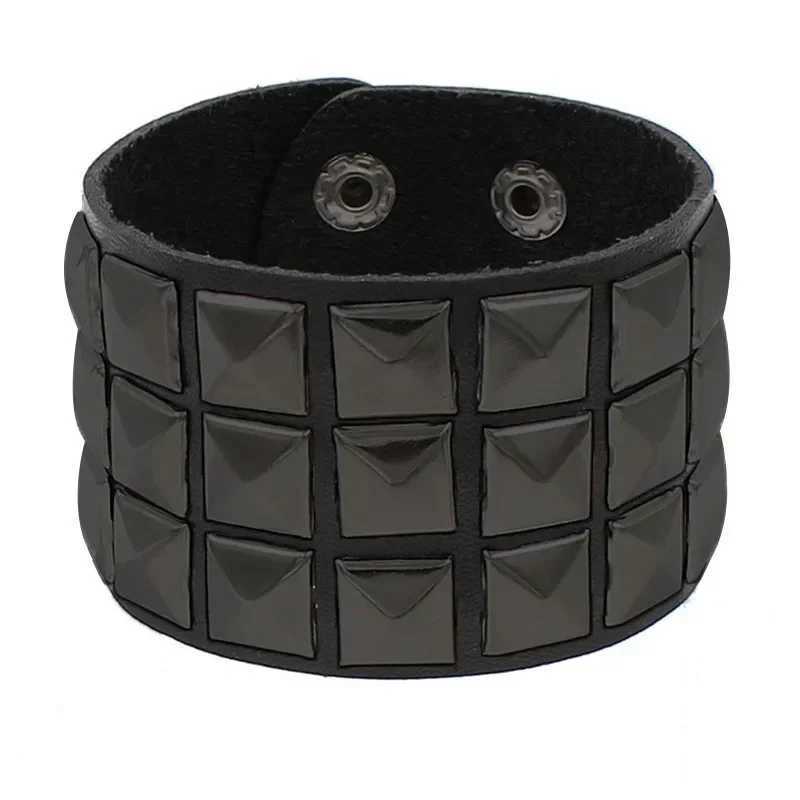 New Punk Fashion Men Black Cuff Leather Bracelet Wristband Metal Rivets Stud Charm Bangle for Women Rock Gothic Jewelry 2024C250410