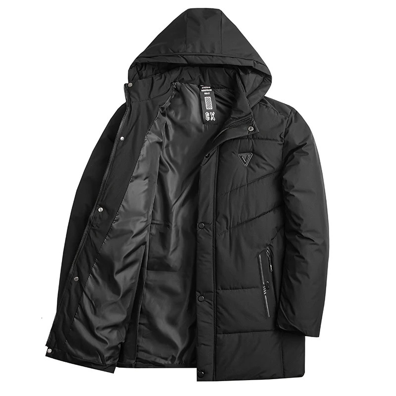 Men Winter Parkas Hooded Thick Warm Jackets Mid-Length Outerwear Fashion Casual Puffer Jacket Solid Blue Black Quilted Coat 251106