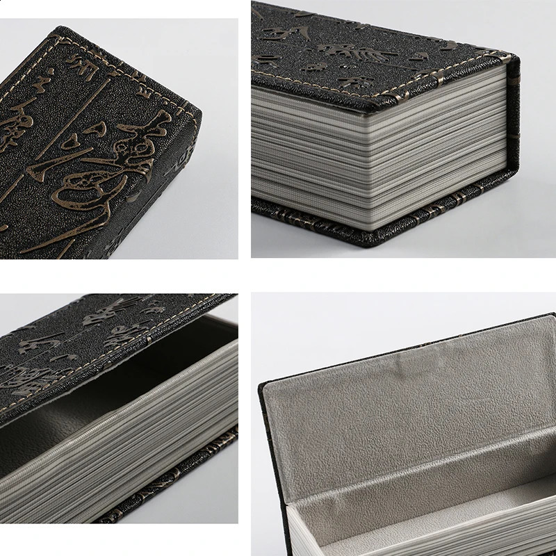 Retro leather glasses case with Chinese character Yang carving technology square sunglasses box with plush lining and cleaning dropper 250409
