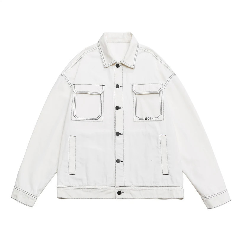 Mens Fashion Bag Denim Jacket Street Clothing Large Pocket Comparative n Black and White Washed Coat Autumn 4XL 5XL 250401