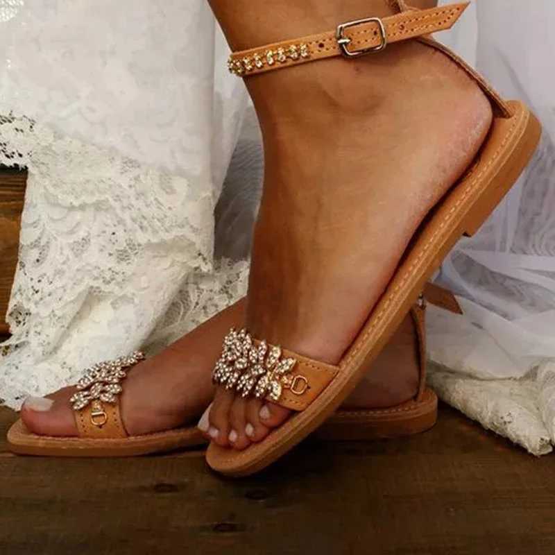 Summer flat shoes womens bohemian style casual shoes 2022 beach wedding sandals Plus size Rhine open toeXJ250410