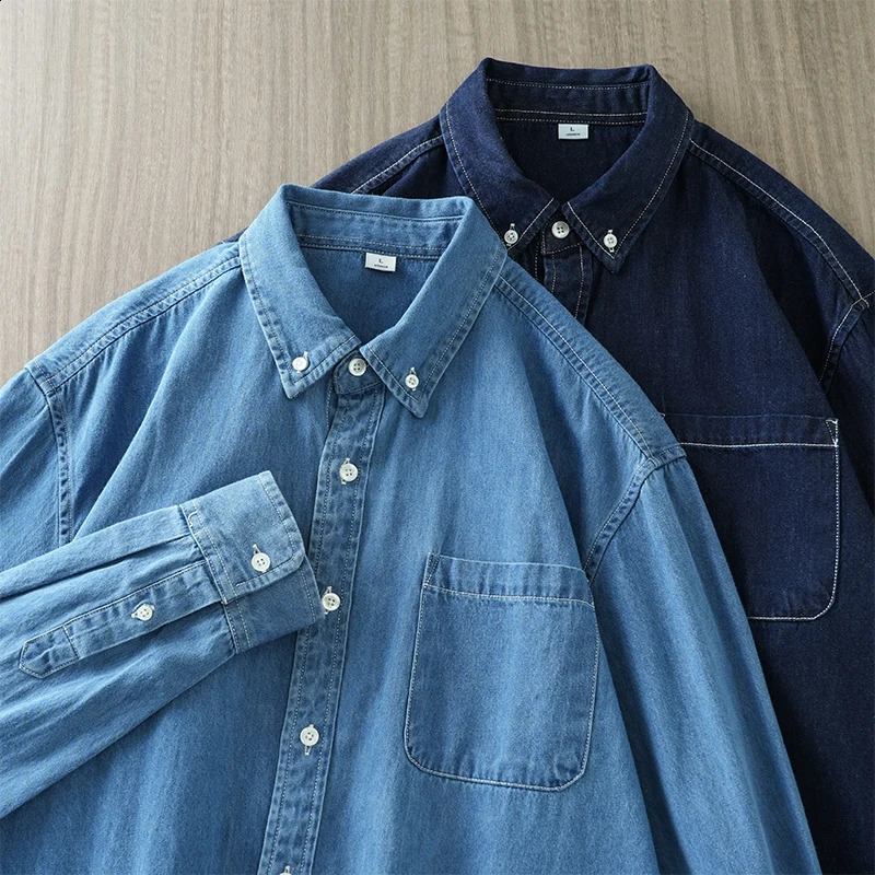 DUKEEN denim mens shirt 2025 spring pure cotton retro washed casual basic long sleeved top 250411e