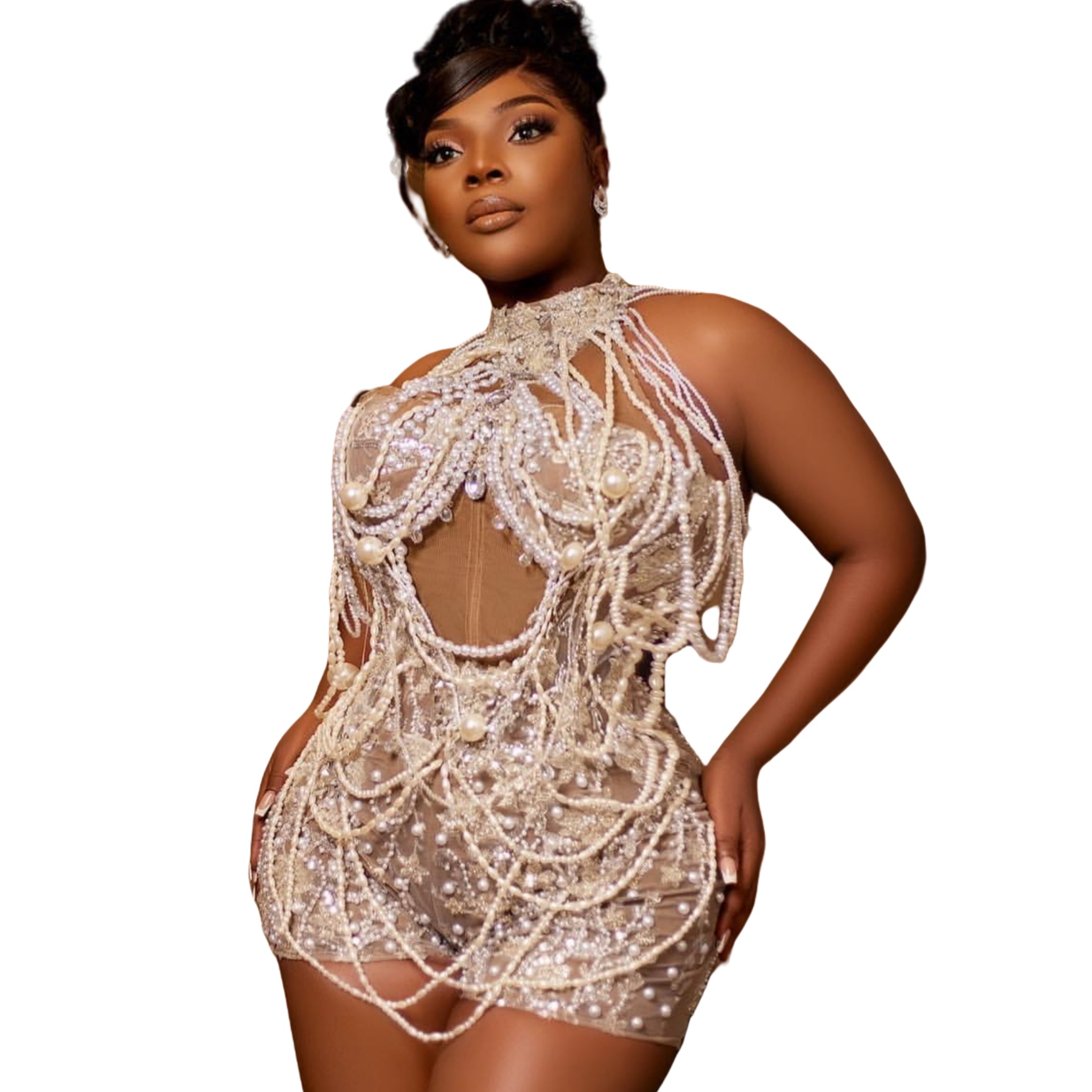 Chic Ivory Sheath Jumpsuits Cocktail Dress Illusion Pearls Lace Short Mini Graduation Homecoming Dresses For Special Occasions Sweetheart Gowns
