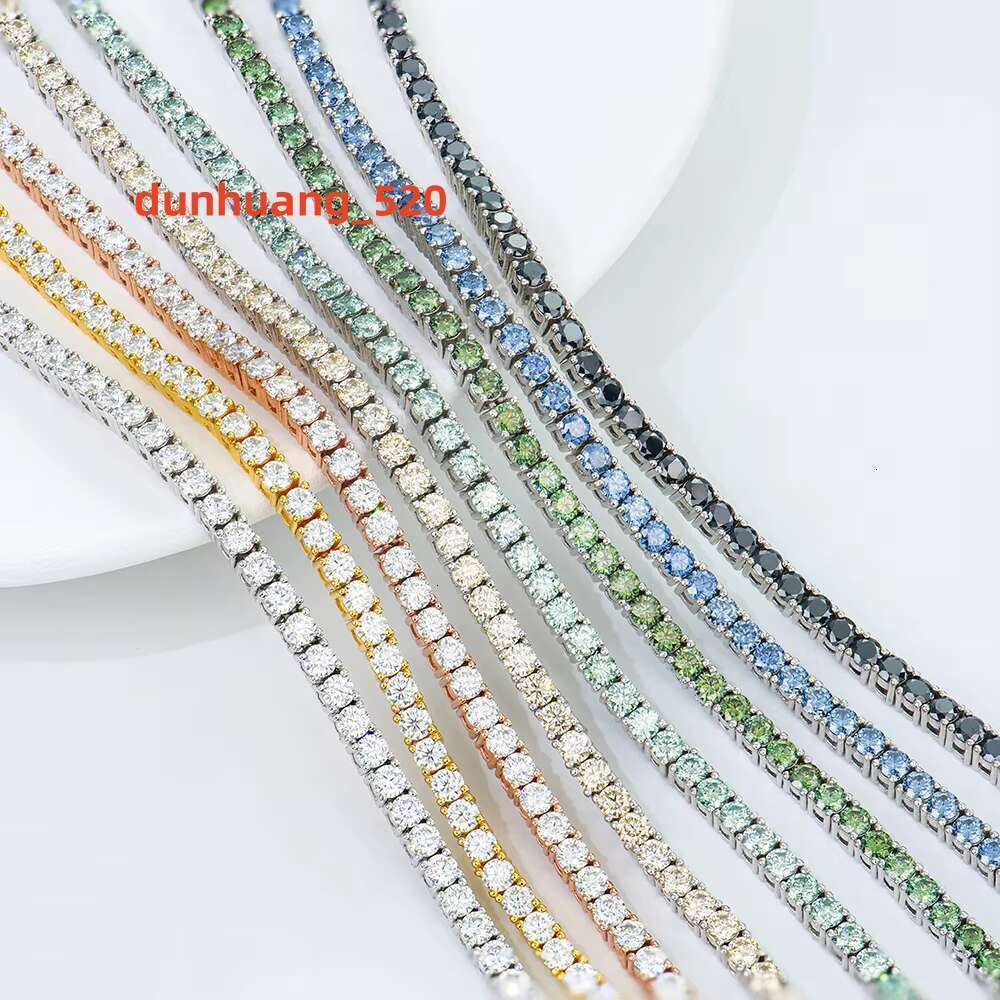 Iced Out Chain Sier 3-6Mm Round Dia Colorful Moissanite Tennis Necklace Fashion Jewelry For Man And Women