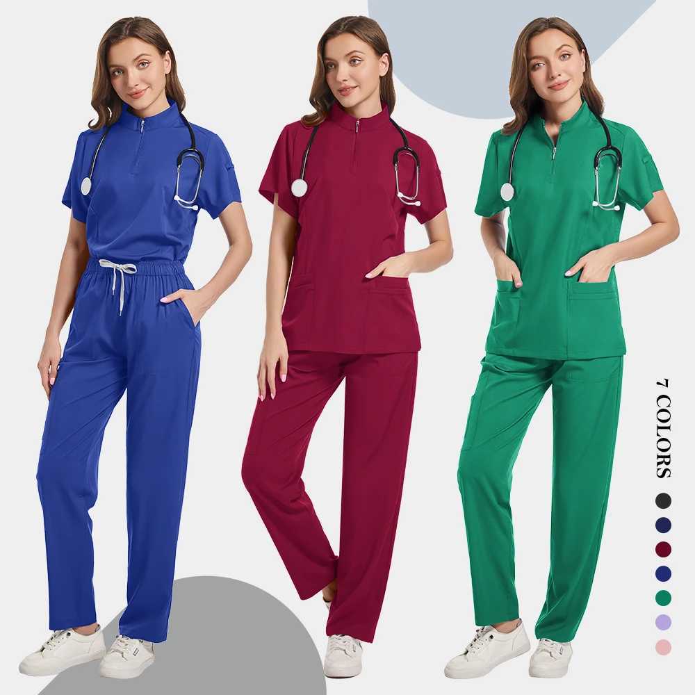 Medical accessories Womens elastic washer uniform set Hospital surgical suit Short Slve top Running pants set Doctors clothing X250410