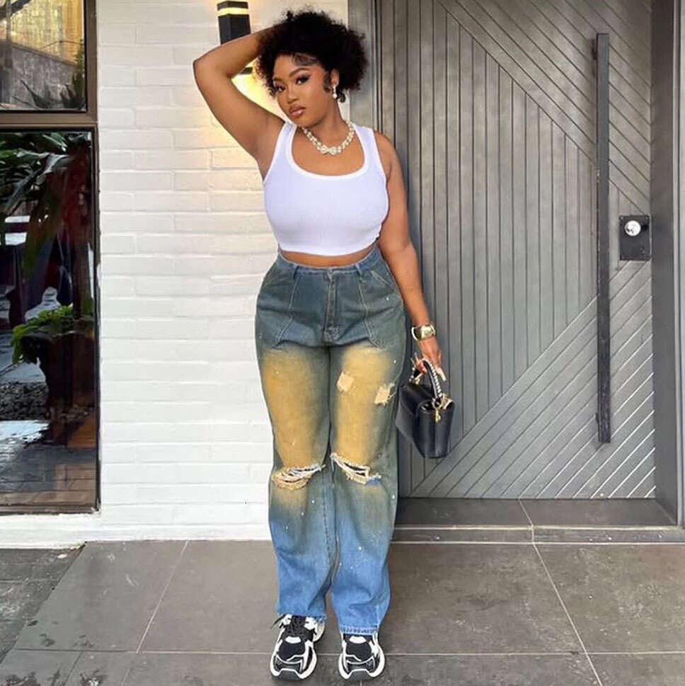 Women's Wear Women's Wear Women's Straight Leg Jeans, Women's Street Ripped Holes, Washing Water, Hanging Dyeing, Making Old Jeans