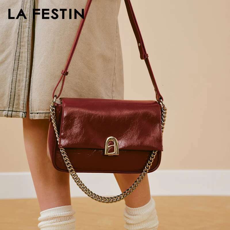 LA FESTIN 2024 For Women's Trend Leather Chain Ladies Shoulder Crossbody Large Capacity Messenger Bag