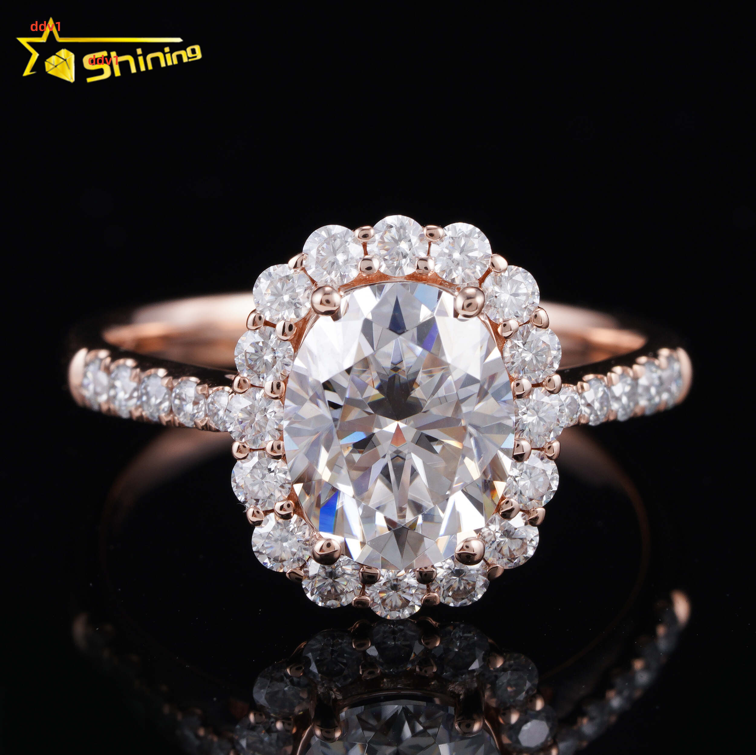 Cluster Moissanite Diamonds Engagement Rings 14K Solid Rose Gold Diamonds Pave Band Design Wedding Ring