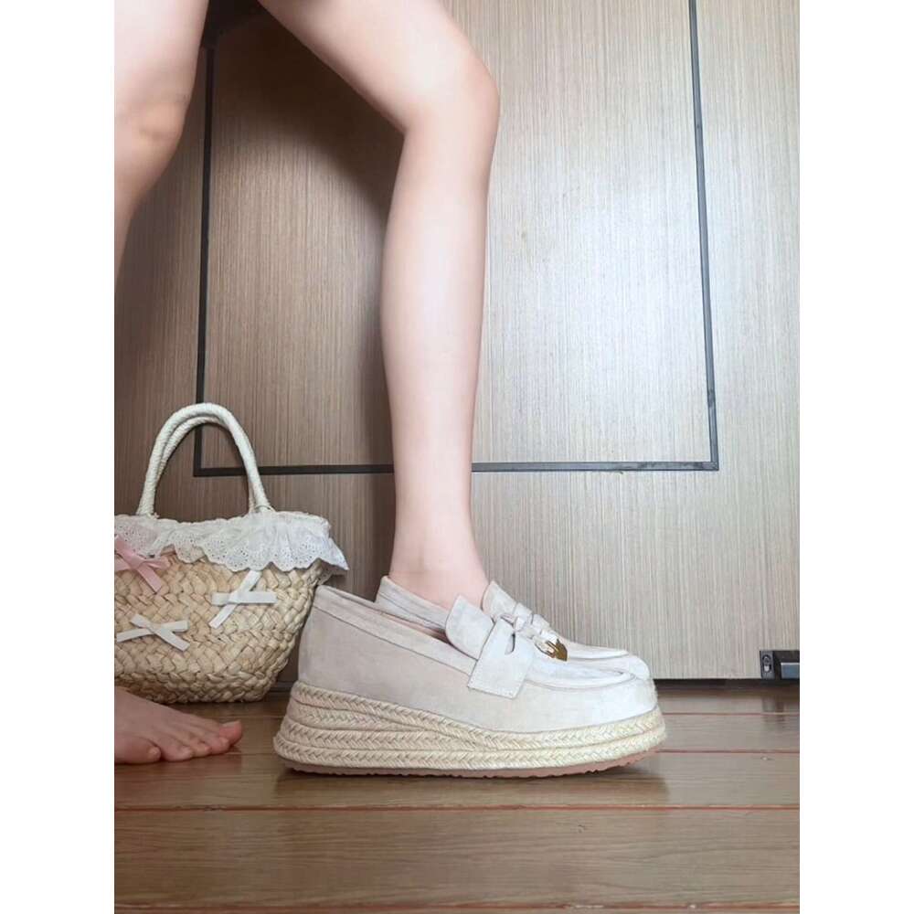 Straw Thick-Soled Height-Increasing Commuter platform Loafers for Women 2025 Fall Designer Shoe block Shoes