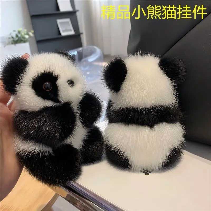 Luxury high-quality jewelry cute fur panda keychain backpack pendant universal panda keychain holder W250411