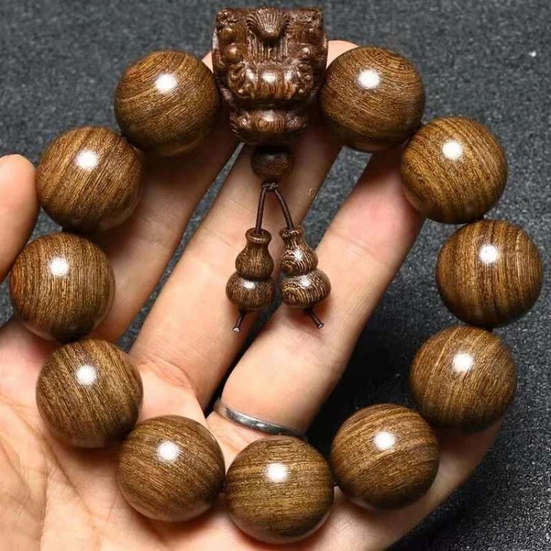 Natural Black Bracelet Single Circle In Stock Wholesale Silk Ebony Small Leaf Rosewood Buddhist Beads Men's Ethnic Style B