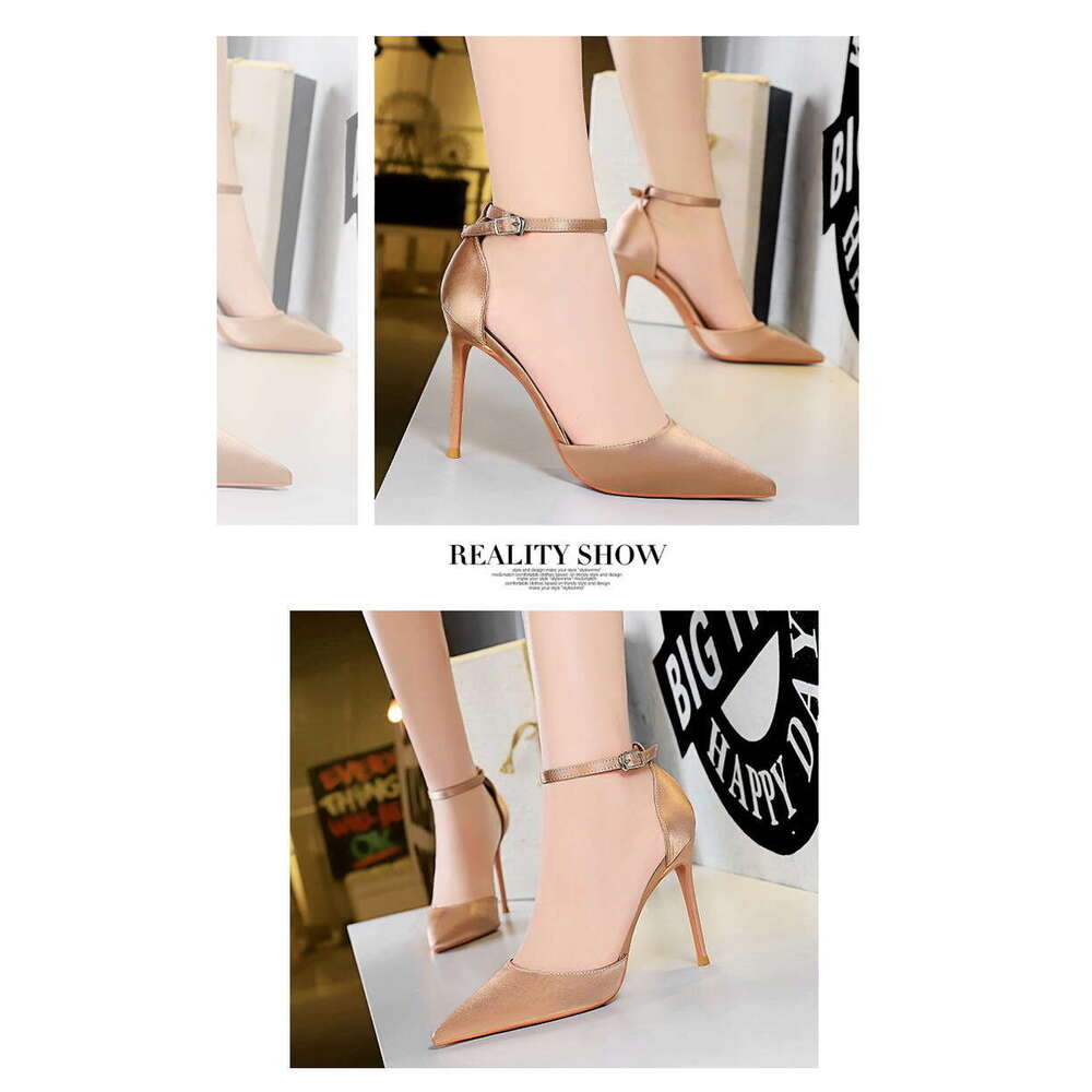 Designer Shoe 34-43 Plus Size Nude pink Pointed toe stiletto Satin sexy heels sling back Sandals ballroom dance Designer Shoe shoes women