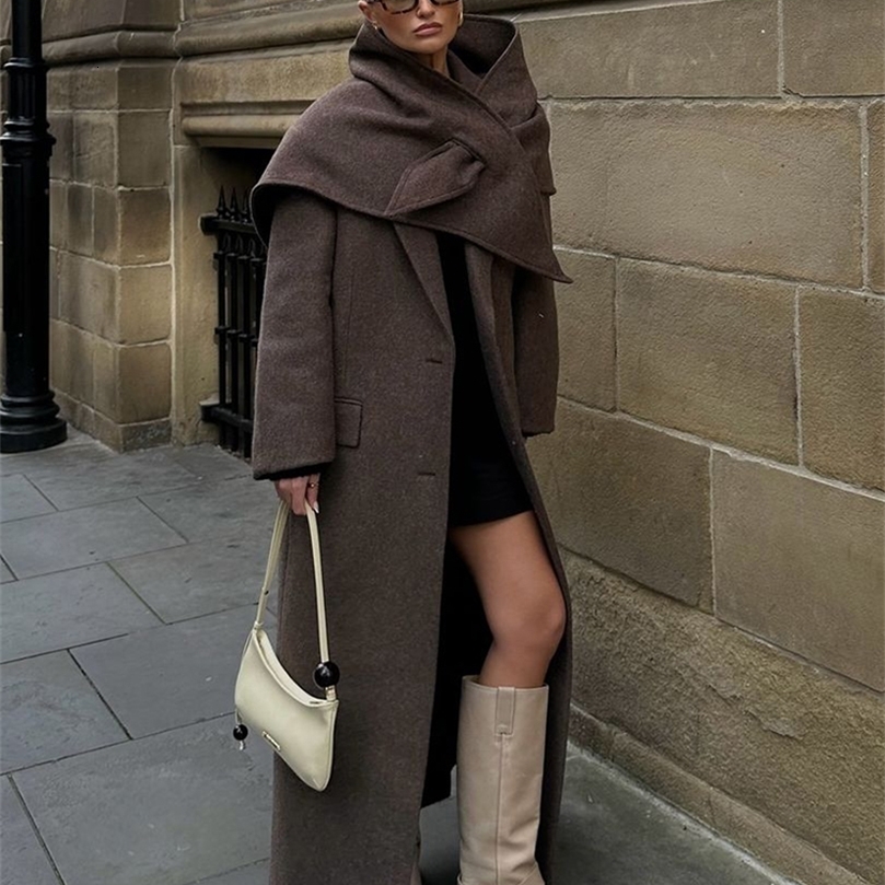 Women Solid Shoulder Pad Woolen Coat Fashion Elegant Lapel Singlebreasted Long Sleeve Coats Autumn Lady Outerwear 251106