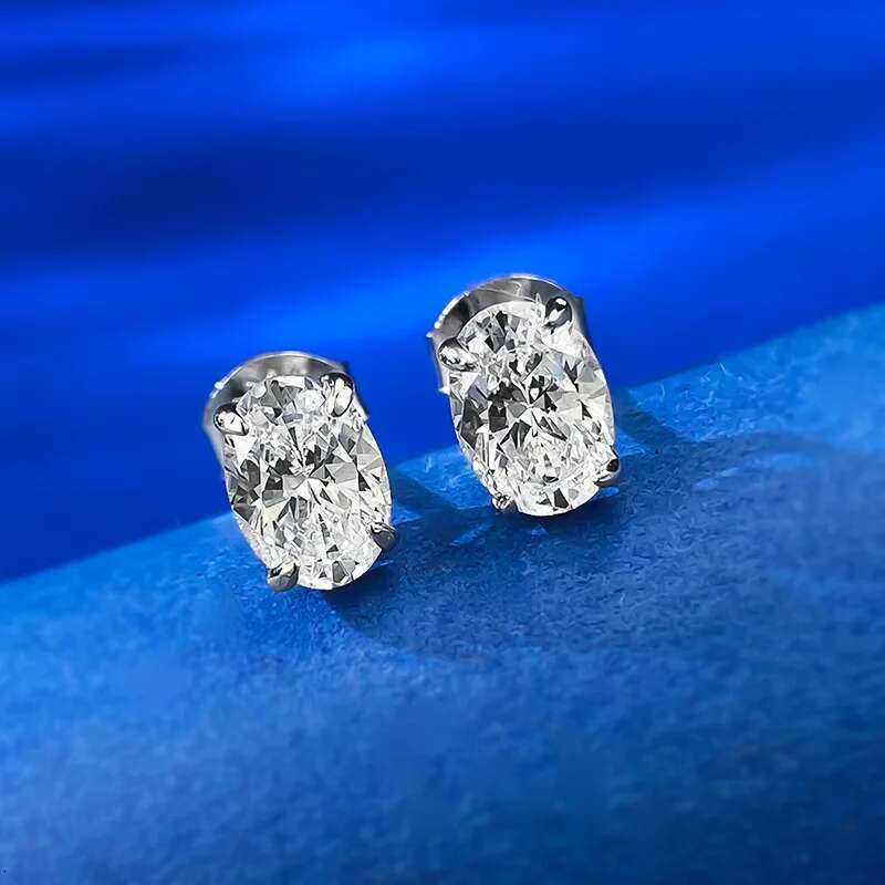 2025 Ins Top Sell Elegant Simple Fine Jewelry Real 100% 925 Sterling Silver Oval White Moissantite Diamond Women Stud Earring
