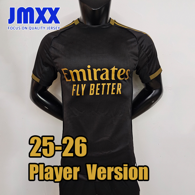 JMXX 25 26 Reales Madrides Soccer Jersey Black Gold Pre Match Training Sports Mens Uniforms Jerseys Football Man Shirt 2025 2026 Player Version