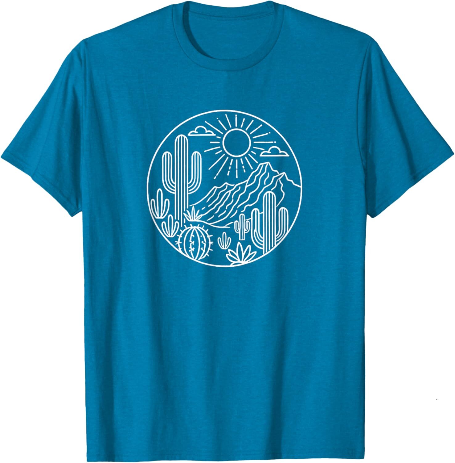 T shirt for Mens Sunrise Mountain Nature Cute Hiking Outdoors Desert Cactus Graphic Tee Casual Tops Clothes Short sleeve