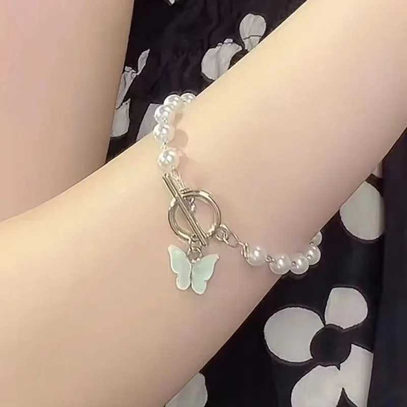 Fashion Butterfly Pearl Pendant Bracelet Ladies Girl Trend Charm Bracelet Festive Friendship Birthday JewelryC250410