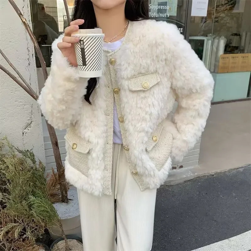 Lamb Fur Jacket Women Thickened Fluffy Loose Outerwear Autumn Winter Style Versatile Casual Polyester Fiber Coat 251103