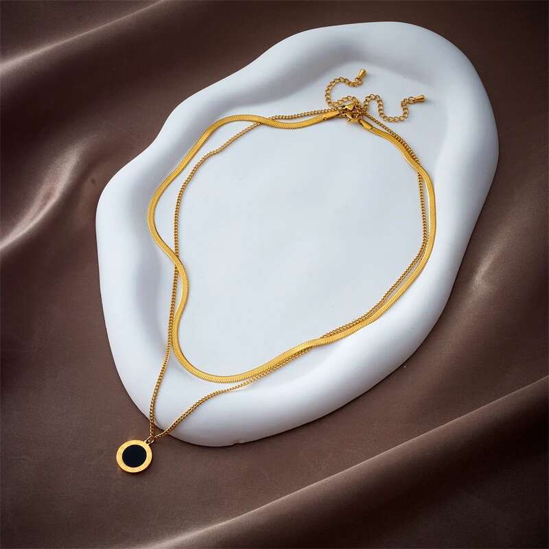 DIEYURO 316L Stainless Steel Roman Numeral Dial Pendant Necklace For Women New Trend Girls 2-Chain Choker Birthday Jewelry Gifts