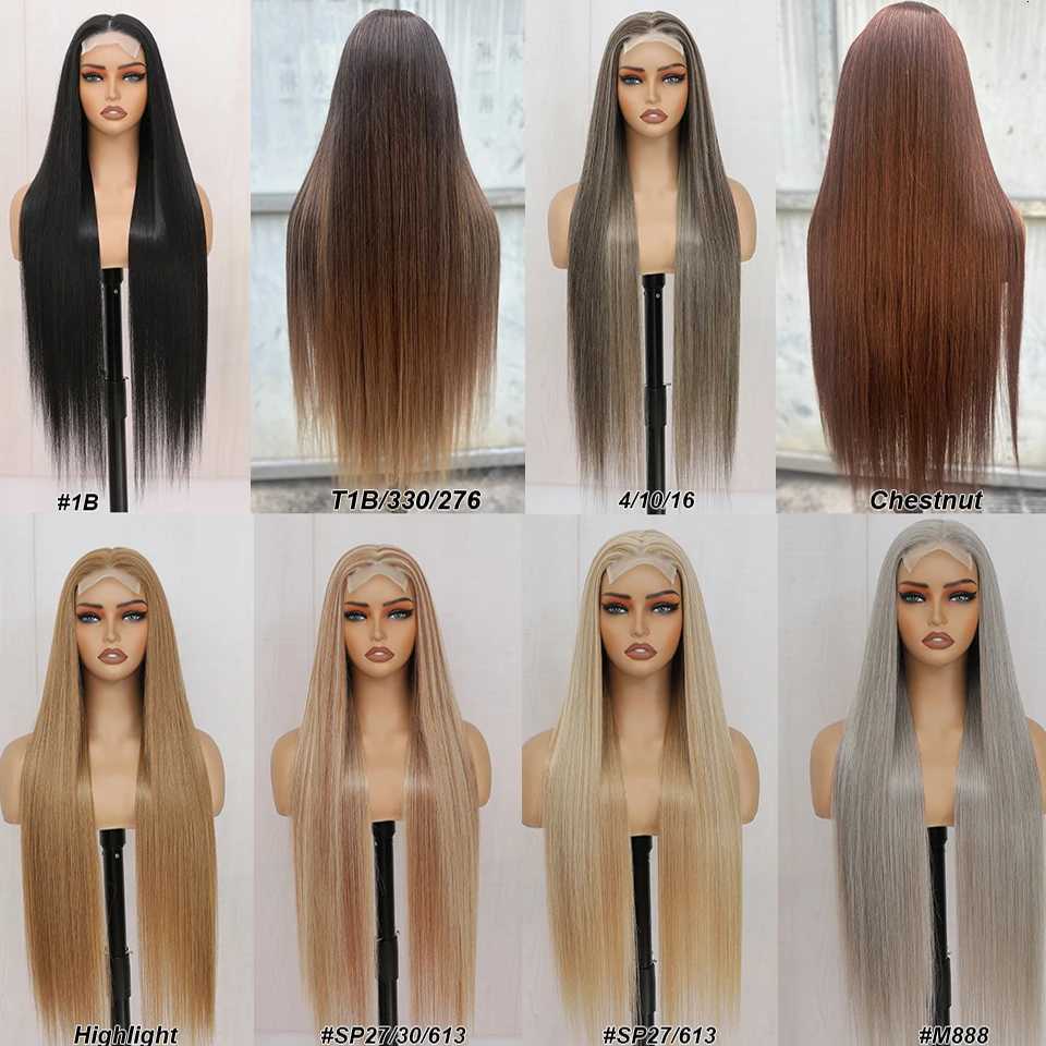 Magicae 36inch Straight 4x4 Lace Front Wigs Highlight 27/613 Ombre White Brown Wig Lace Closure Synthetic Cosplay Wig For WomenT251111