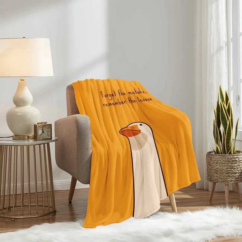 1pc Inspirational Cartoon Goose Flannel Blanket - Soft Lightweight All-Season Throw with Forget the mistake remember the less C251111