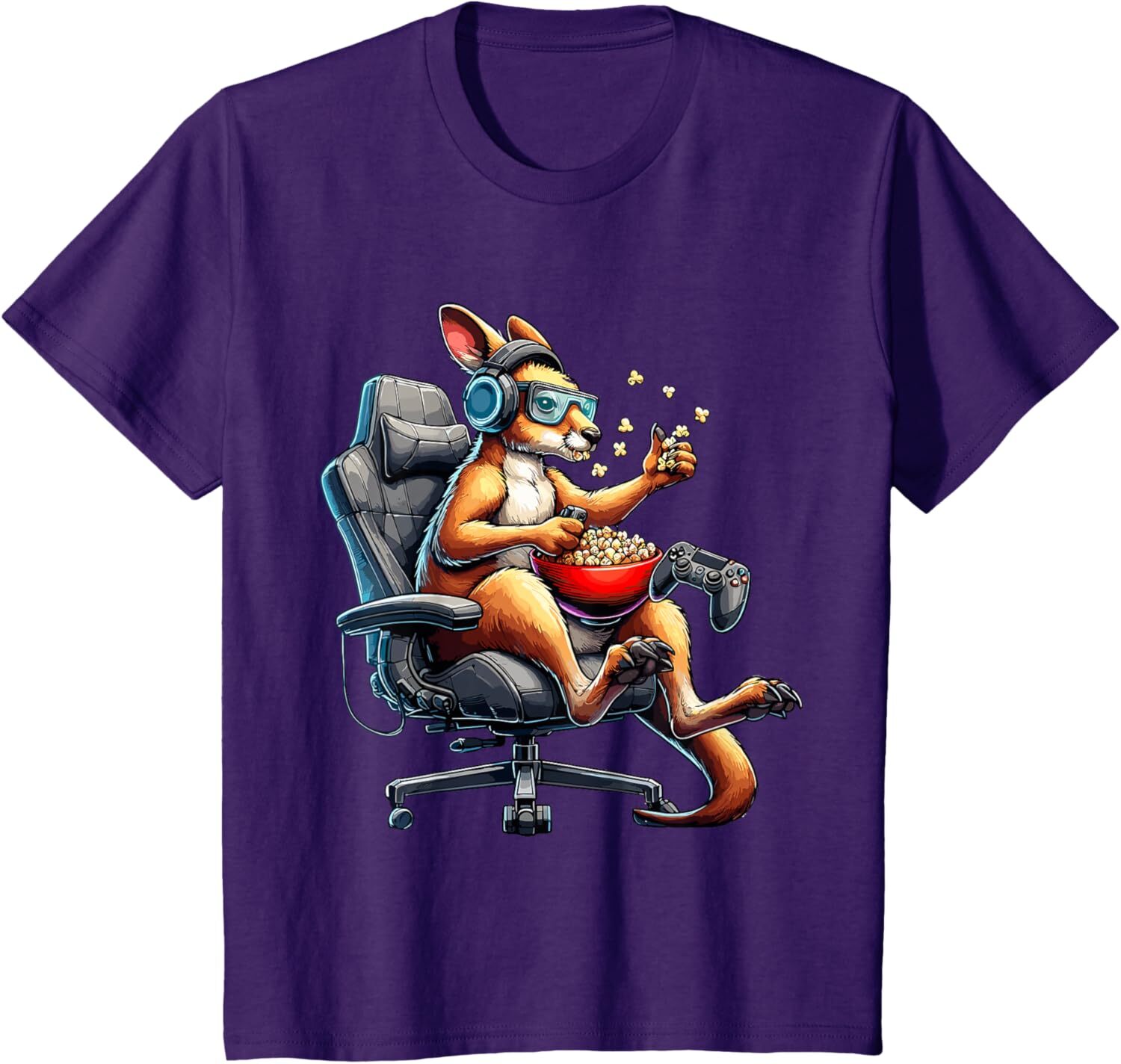 T shirt for Mens Kangaroo Popcorn Animal Gaming Controller Headset Gamer Graphic Tee Casual Tops Clothes Fashion patterns
