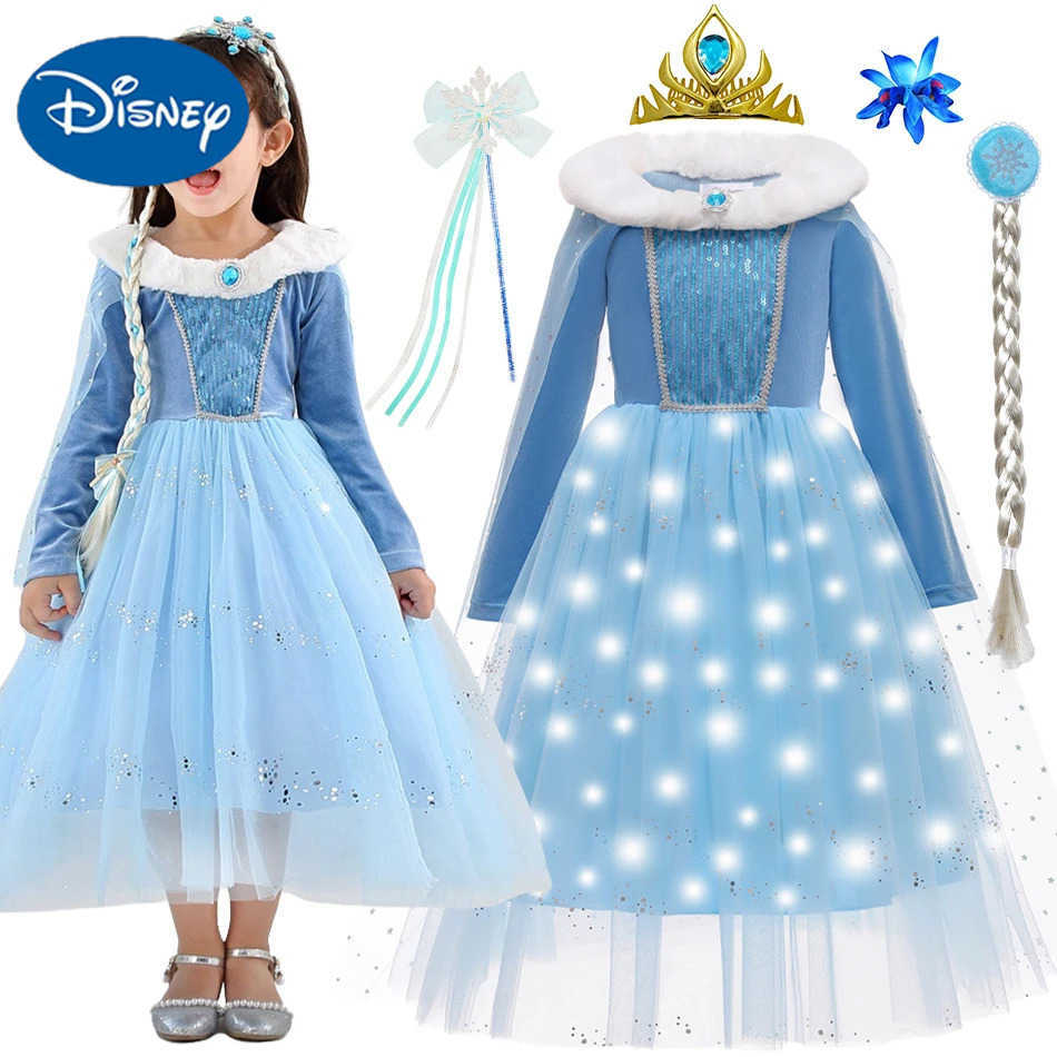 Disney Childrens Snow Queen Elsa cosplay princess dress autumn winter blue long sleeved birthday carnival Christmas party costumeXJ250411