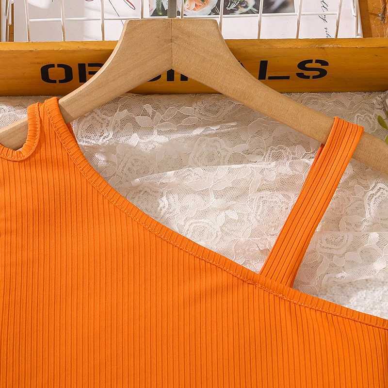 Fashion 8-12 year old childrens and girls clothing set orange asymmetrical suspender and printed mini countryside sled leisure vacation setXJ250410