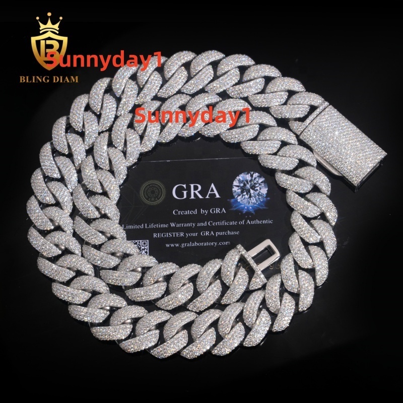 Fashion Luxury Sterling Silver 925 Hip Hop Fine Jewelry Rapper Iced Out VVS Moissanite Diamond Miami Cuban Link Chain Necklace