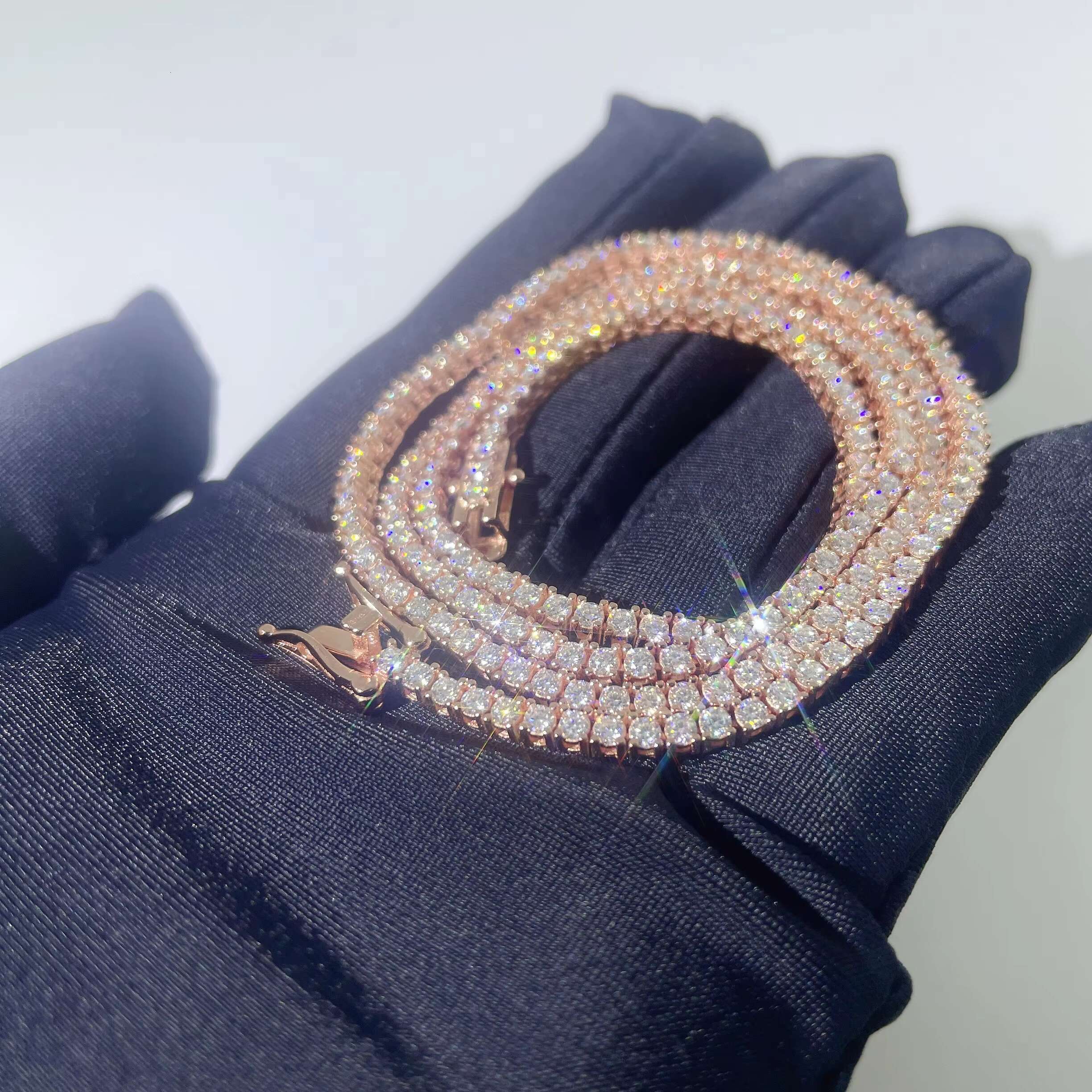 Wholesale Good Quality Hip Hop Jewelry S925 With Moissanite 3mm 4mm Wide Iced Out Tennis Chain Wholesale