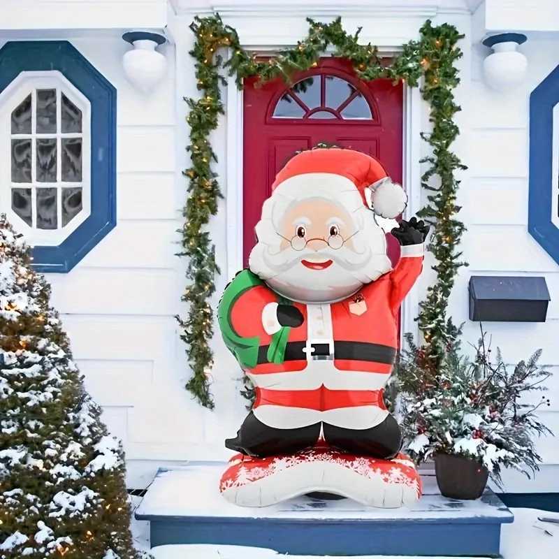 Christmas Extra Large Standing Santa Claus Foil Balloon Decoration - Tall Christmas Party Decor with Santa in Red Suit Green Accents Y251111