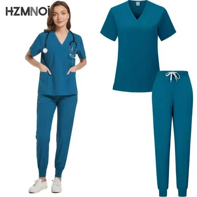 Nurse Uniforms Woman Short Slve V Neck Top Scrubs Jogger Pants Medical Scrubs Set Women Summer Casual Uniformes Clinicos Mujer X250410