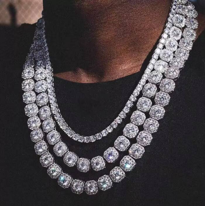 14mm 2ct D VVS1 Grade Big Moissanite Tennis Chain Necklace Iced Mossanite Jewelry