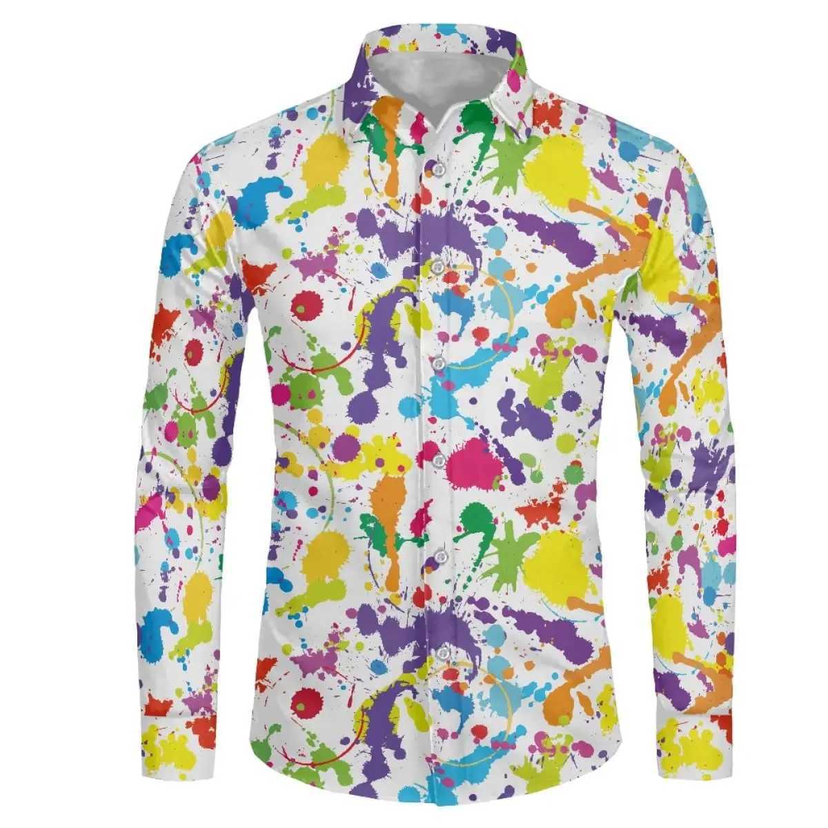 Mens Shirt Regular Lapel Festival Shirt Men 3d Printing Color Splash Printing Casual Street Long Sleeve Fashion Printed Shirt K251110