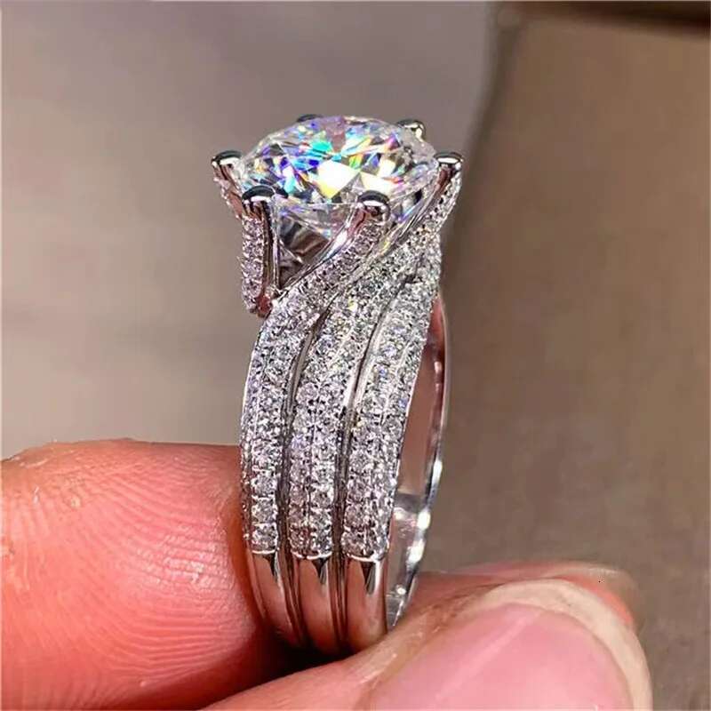100% Real Moissanite Rings Women Sparkling Full Diamond Wedding Band S925 Sterling Silver Jewelry Wedding for Women