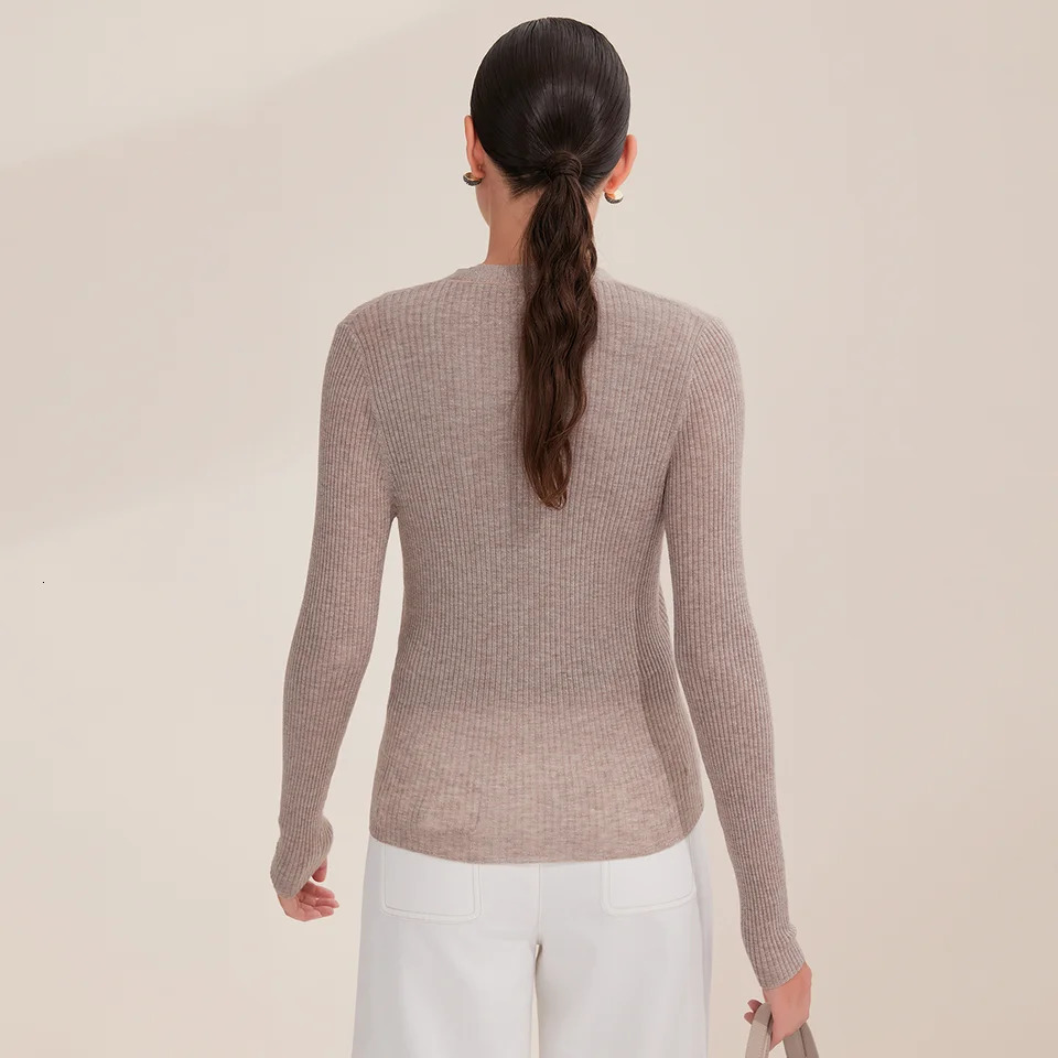 BY3521280 Womens Ribbed Superfine Merino Wool Knit ButtonFront Cardigan Long Sleeve VNeck Sweater for Fall 251107