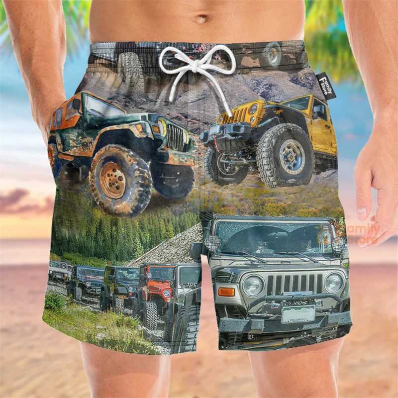 Mens loose beach shorts funny bus 3D printing Hawaiian shorts Harajuku street clothing luggage mens clothing fashionable childrens swimming trunkW2504