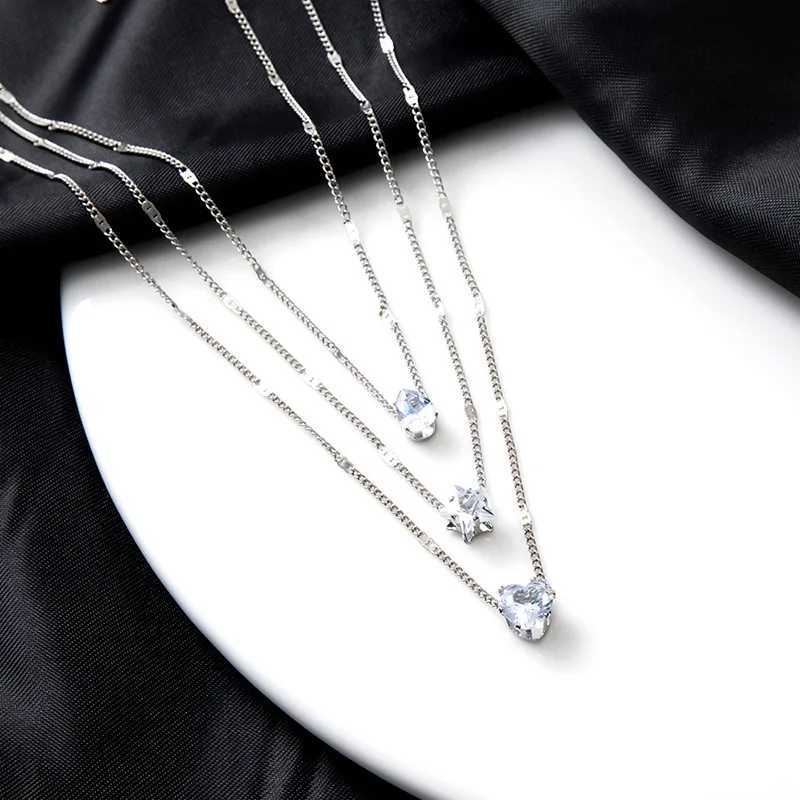 FTCY 3 Pcs Vintage Crystal Love Heart Necklace Set for Women Simple Multilayered Gold Color Womens Necklace Hypoallergenic JewC250411