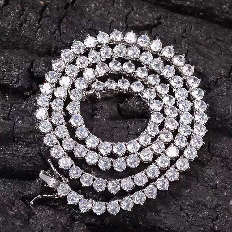 Customized Hot Sale Fashion 3 Prongs Gold Plated Prue Silver VVS Moissanite Diamond Tennis Chain Link for Jewelry Necklace