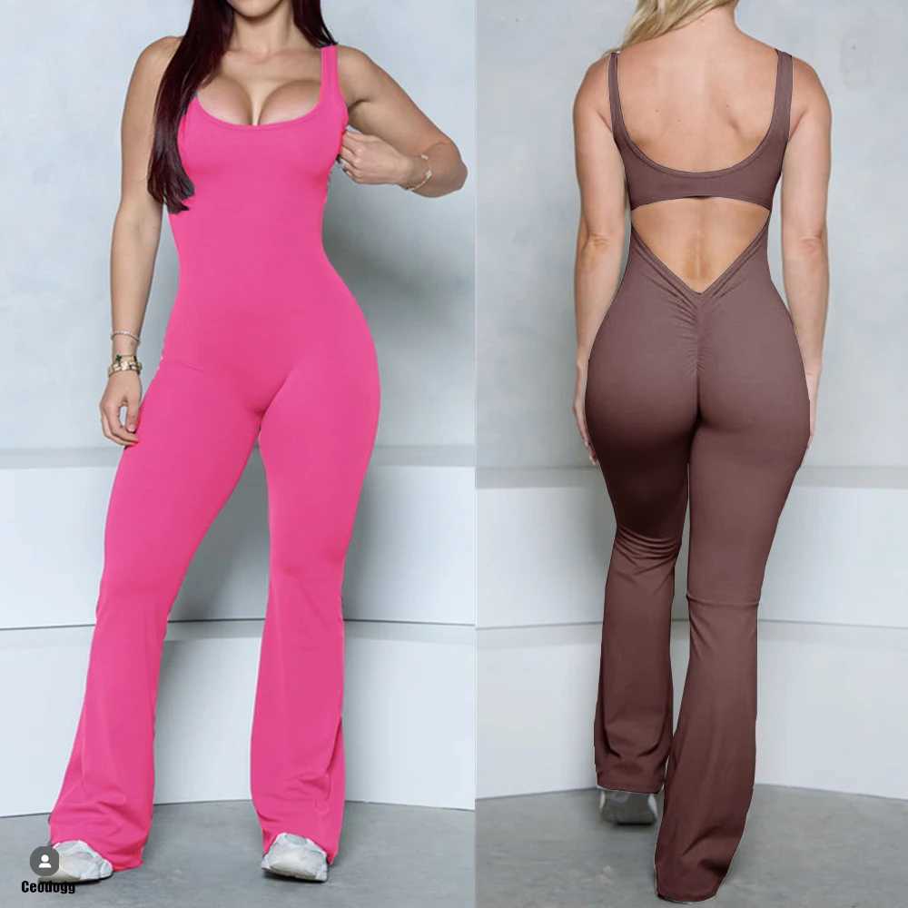 XS-XL new mat womens gym yoga set sports jumpsuit sexy back fitness pants flash leg one-piece jumpsuitW250411