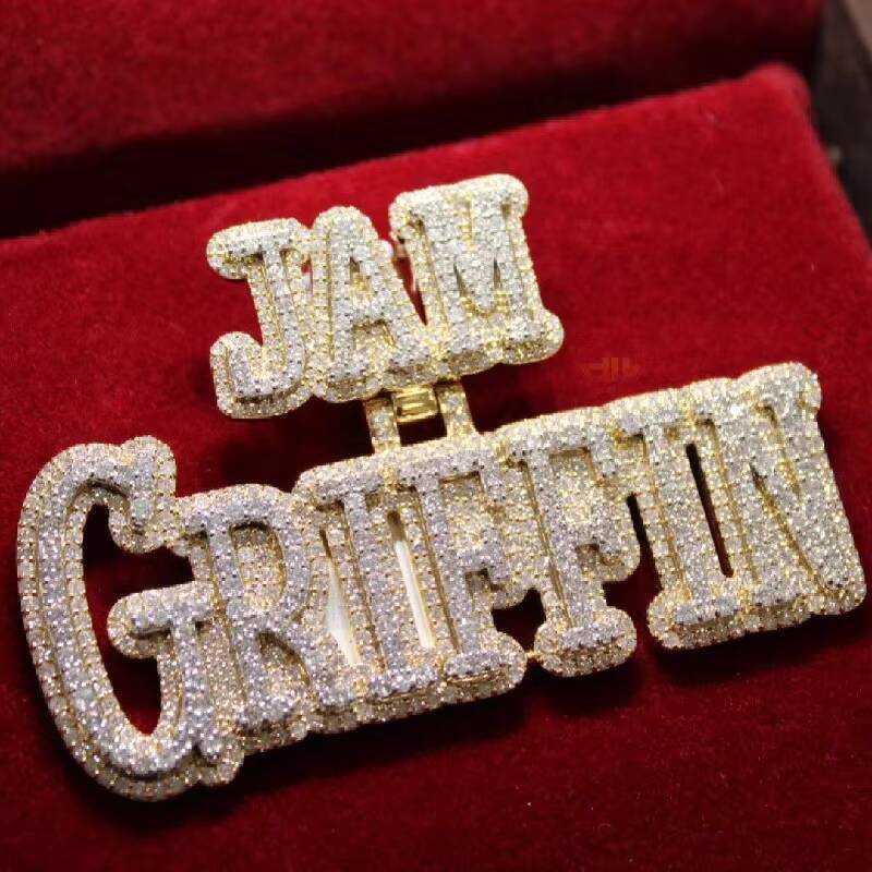 Personalized Name Pendant Large Size White Gold Moissanite Memory Nameplate Pendant for Necklace Customizable