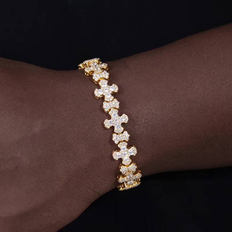 New Trend 12mm Width Link Chain 925 Sterling Silver Pave Setting VVS Moissanite Iced Out Cross Jewelry Bracelet for Hiphop Men