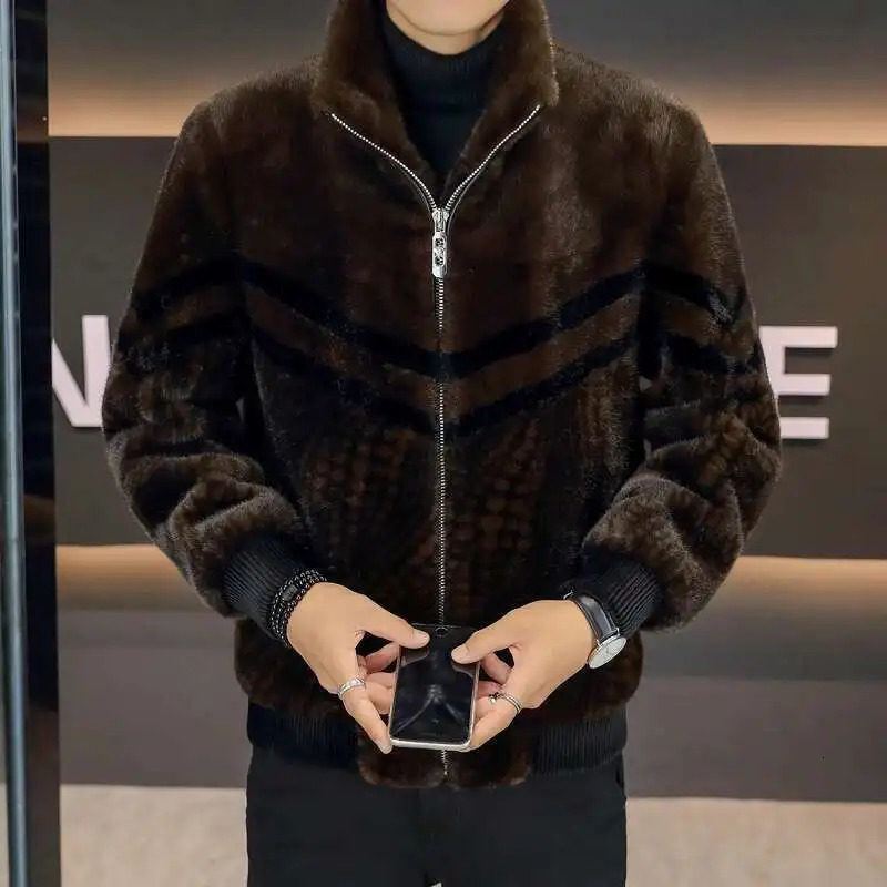 High Quality Gold Mink Fur Thick Woolen Fur Jacket Jaqueta De Couro Masculina Winter Clothing Mens Faux Leather Jacket Men 251110