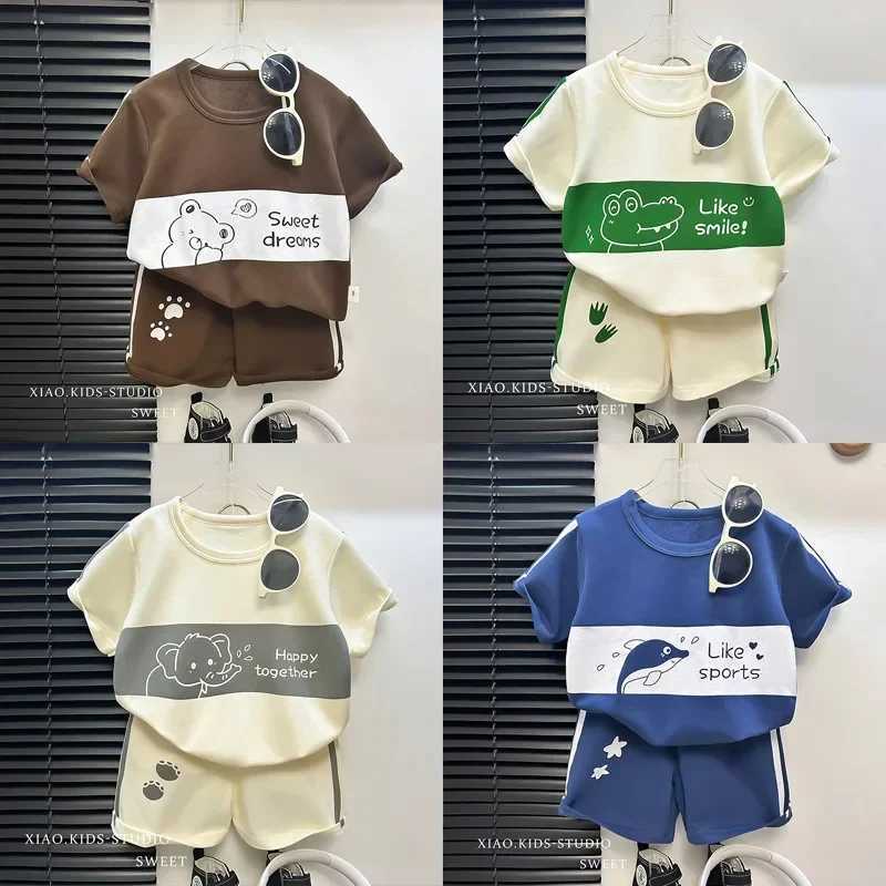 Childrens clothing cotton sleeve short sleeved set baby girl boy set summer top+short sleeved childrens clothing 2024 new itemXJ250410